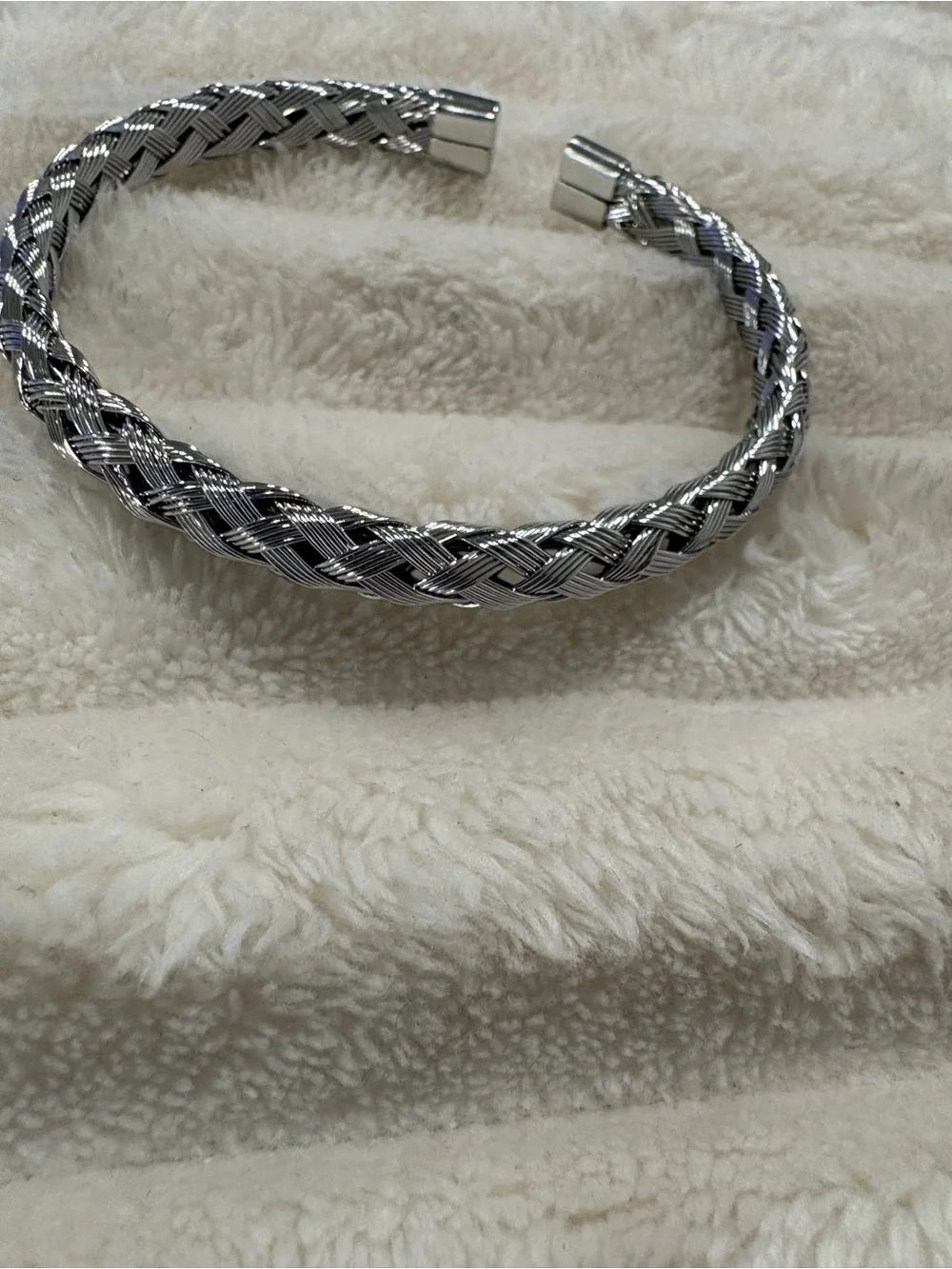 Men's Braided Silver-Tone Cuff Bracelet - Sleek Open Bangle